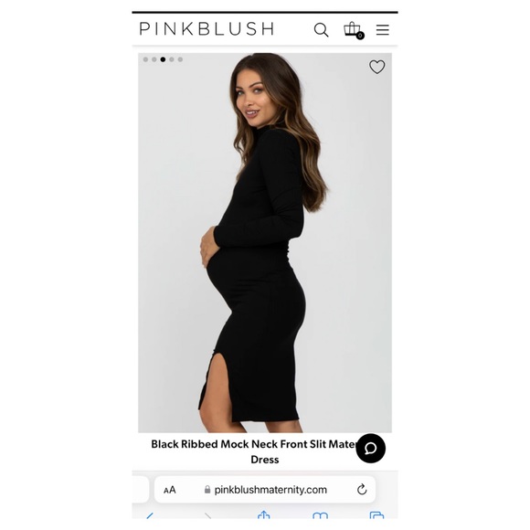 Black Ribbed Mock Neck Front Slit Maternity Dress - Picture 2 of 5
